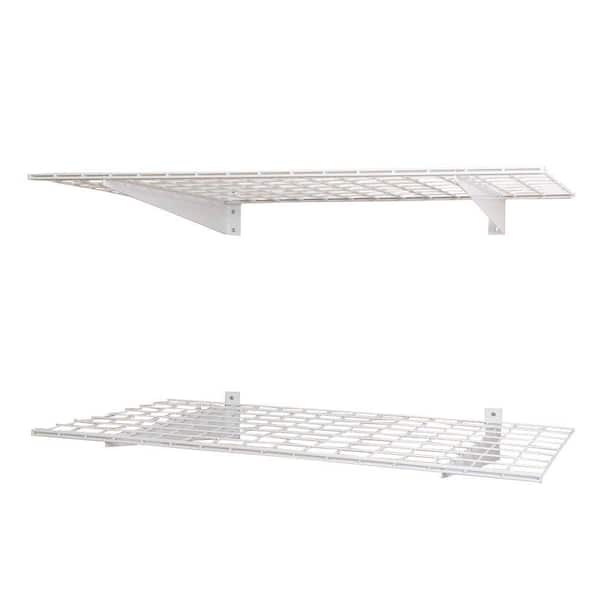 Hyloft 2 Shelf 48 In W Wire Garage Wall Storage System White 00630 The Home Depot - Wall Mounted Metal Shelves For Garage