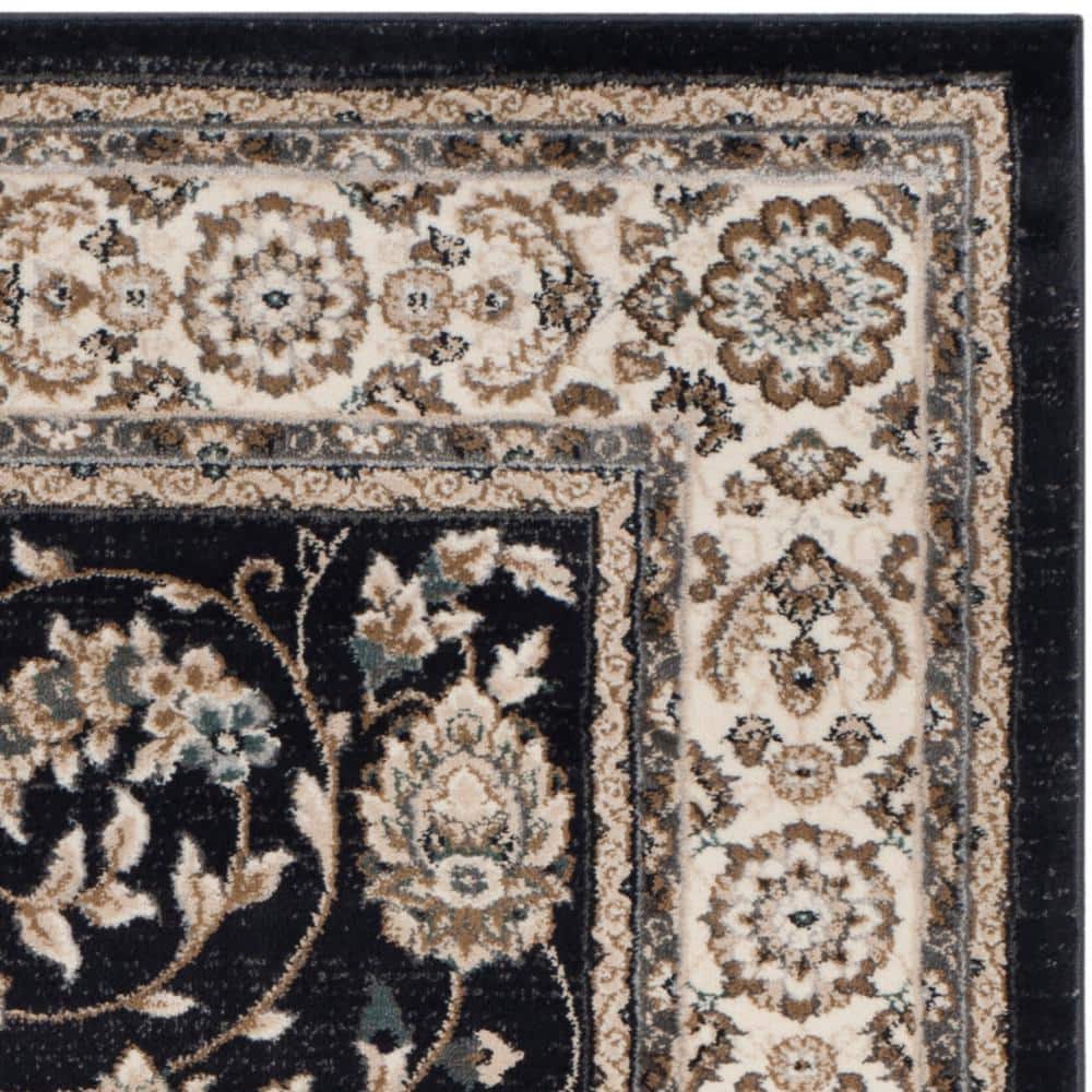 Anthracite and Cream Floral Synthetic 8' x 10' Area Rug