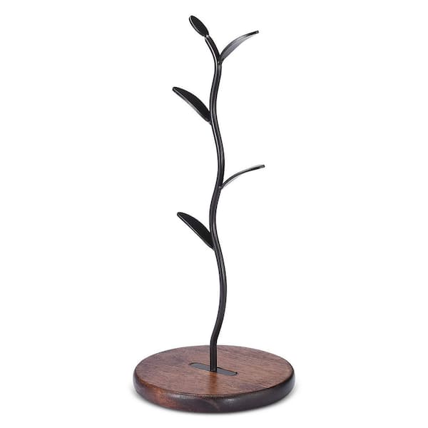 4-Hook Black Mug Tree Organizer Modern Coffee Tea Cup Storage Rack Space Saving Countertop Stand