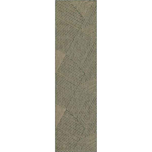 Well Woven Medusa Linden Green 2 ft. 7 in. x 9 ft. 10 in. Runner Indoor/Outdoor Area Rug