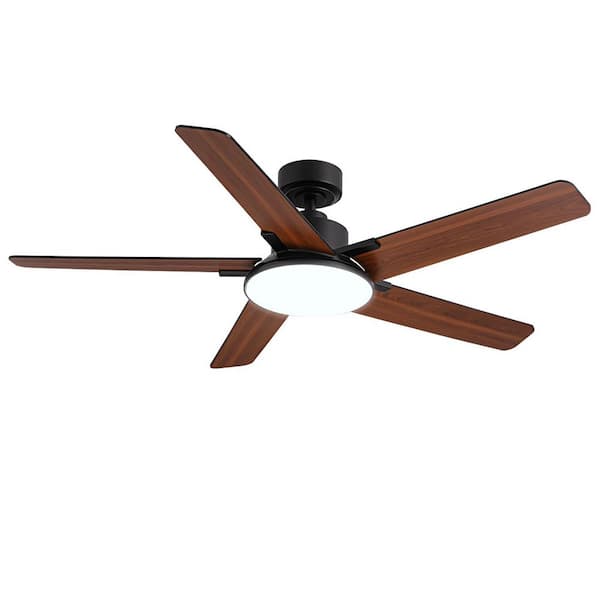 LuminFan 52 in. Indoor Black Downrod Mount Modern Ceiling Fan with Integrated LED with Remote Control Included