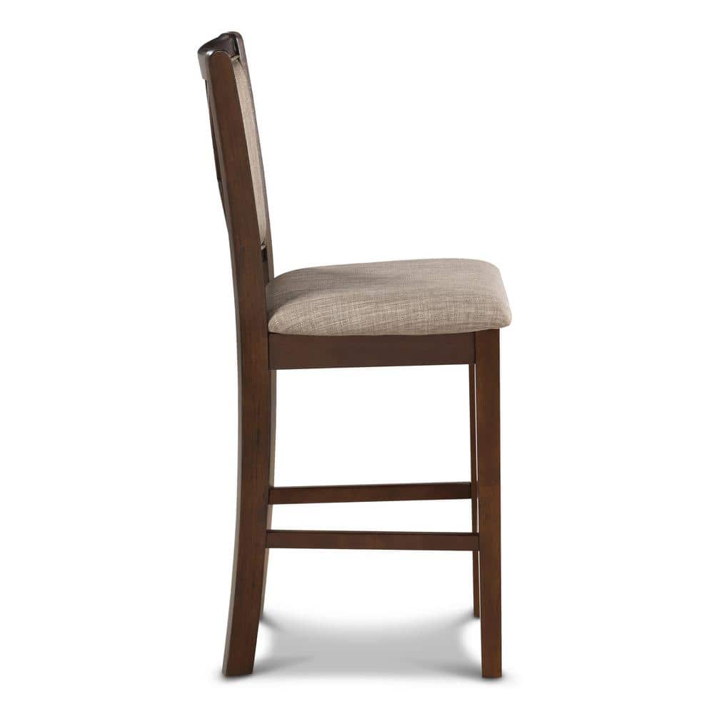 Transitional Cherry Brown 5-Piece Round Bistro Dining Set with Fabric Chairs