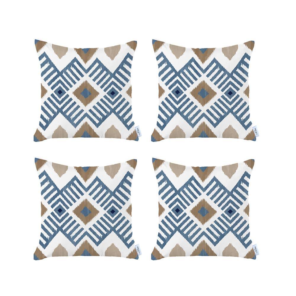 Blue and White Ikat Pattern Euro Throw Pillow Covers Set of 4
