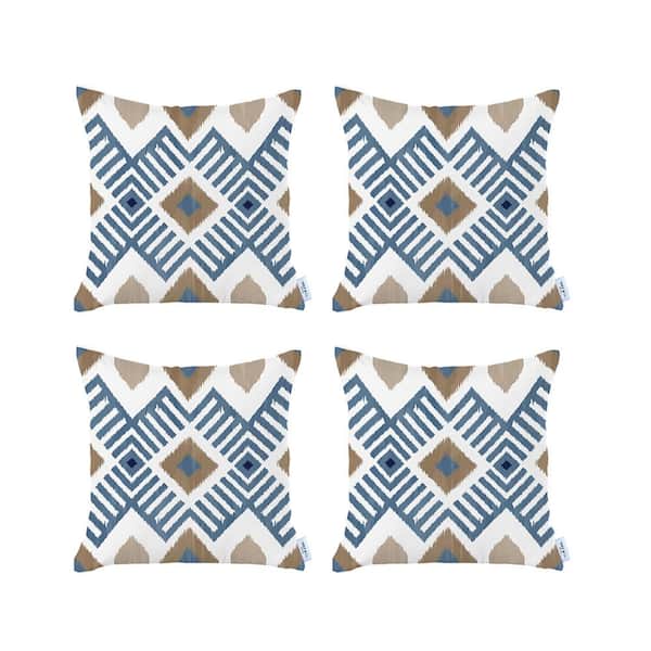 Set Of 4 Aqua Blue And Gray Ikat Lumbar Pillow Covers