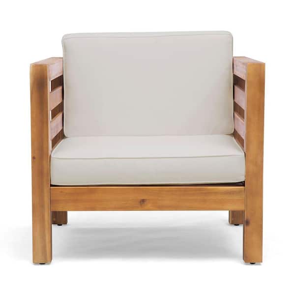 Natural Wood Slatted Acacia Outdoor Lounge Chair with Water-Resistant Grey Cushions (2-Pack)