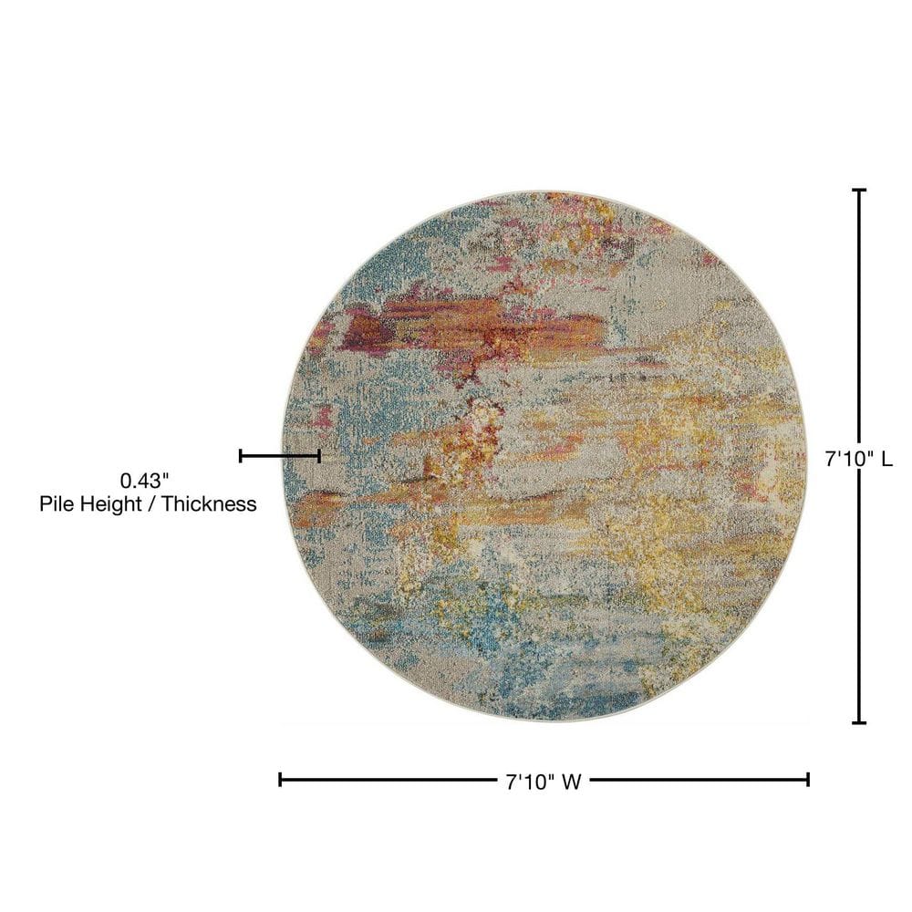 Med Grey Celestial Sealife 94" Synthetic Round Rug