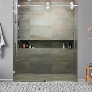 56-60 in. W x 76 in. H Frameless Sliding Shower Door in Polished with 3/8 in. Tempred Glass, Stainless Steel Hardware