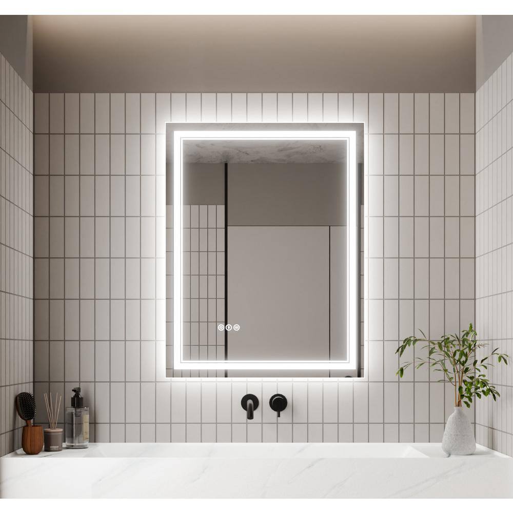 28 in. W x 36 in. H Rectangular Frameless Anti-Fog Wall Dimmable Backlit Dual LED Bathroom Vanity Mirror in Silver price history on PriceWatchPro