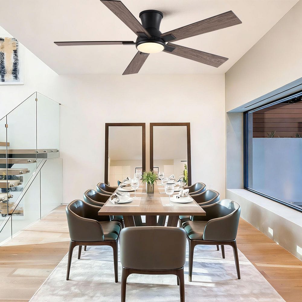 Modern 52 in. Black 5 Blades Flush Mount Standard Ceiling Fan with LED Light and Remote Included price history on PriceWatchPro
