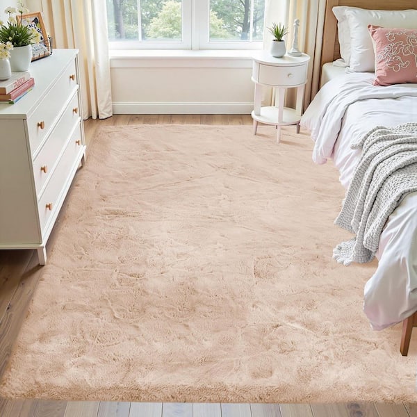 Light Brown 6 ft. x 9 ft Large Rug Fluffy Fuzzy Faux Fur Rug Soft Furry Rug Area Rug