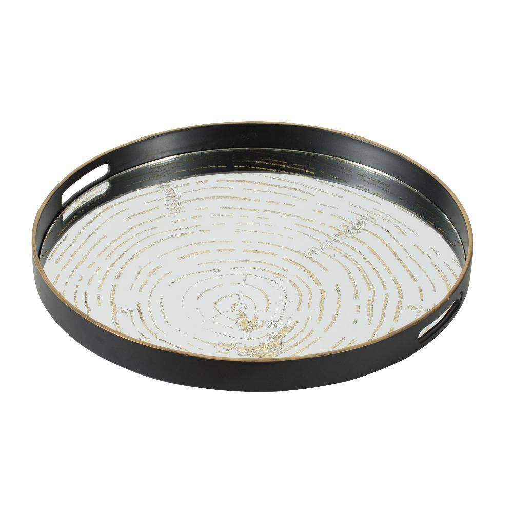Benjara Black and Gold Decorative Tray BM285518 - The Home Depot