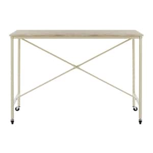 44 in. Rectangular Rustic Brown/Cream Writing Desk with Wheels