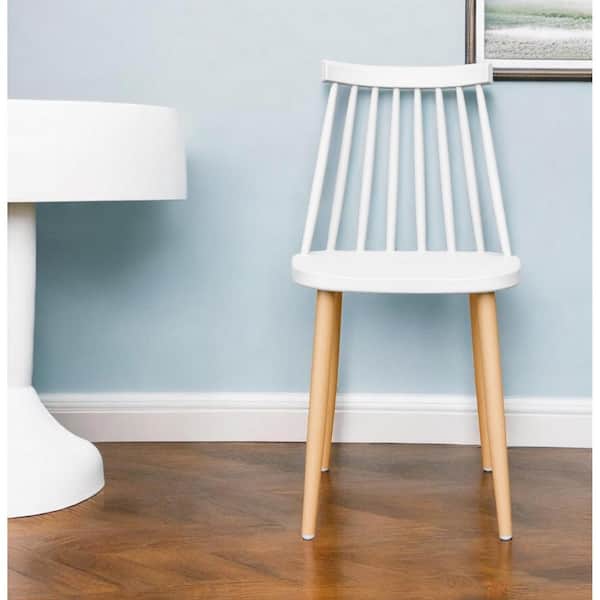 HomeRoots White And Natural Heavy Duty Plastic And Steel Windsor Back Side Chair