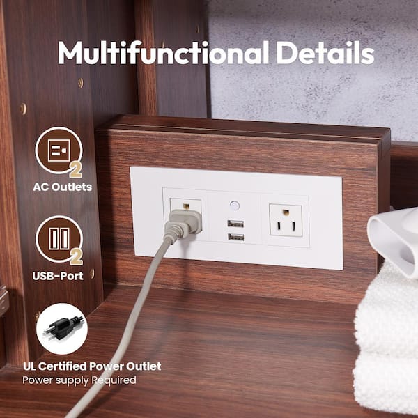 Mahon 42 in. W. x 22 in. D x 33.9 in. H Single Sink Bath Vanity in Walnut White Grain Composite Stone Top and Mirror
