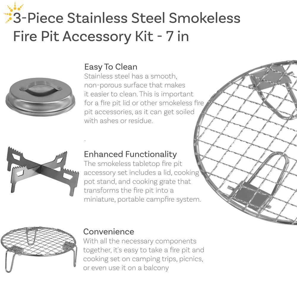 Compact Stainless Steel Smokeless Fire Pit Accessory Kit