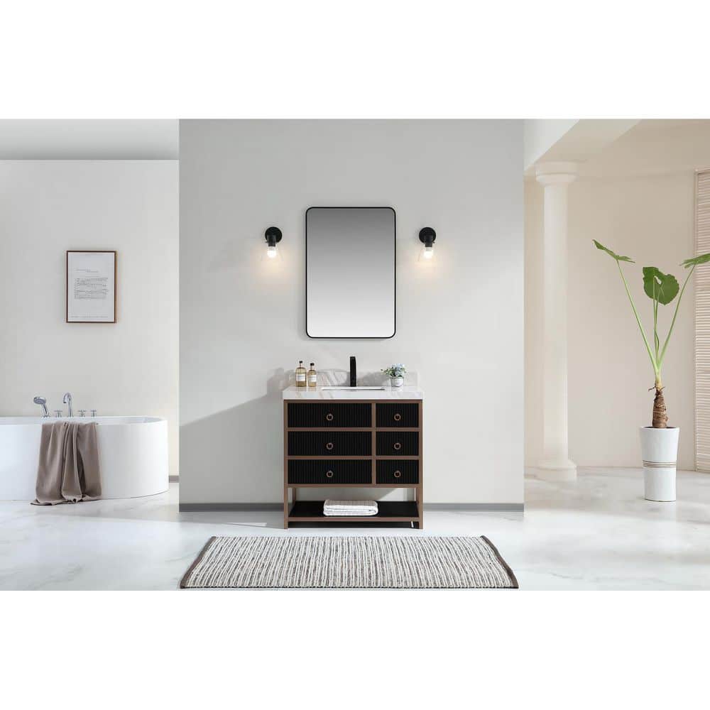 WK2438-36-BG 36in. Single Sink Sink Vanity Tricorn Black Bath Vanity with White 2 in. Natural Stone Top. price history on PriceWatchPro