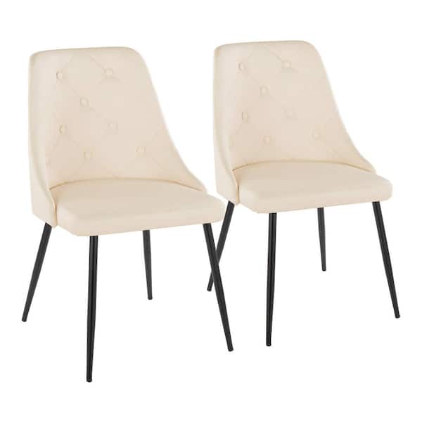 Lumisource Giovanni Cream Faux Leather and Black Metal Side Chair with Tapered Metal Legs (Set of 2)