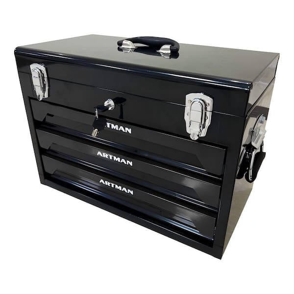 20 in. 3-Drawer Steel Toolbox, 4-Layers of Tools with Metal Latches in Black