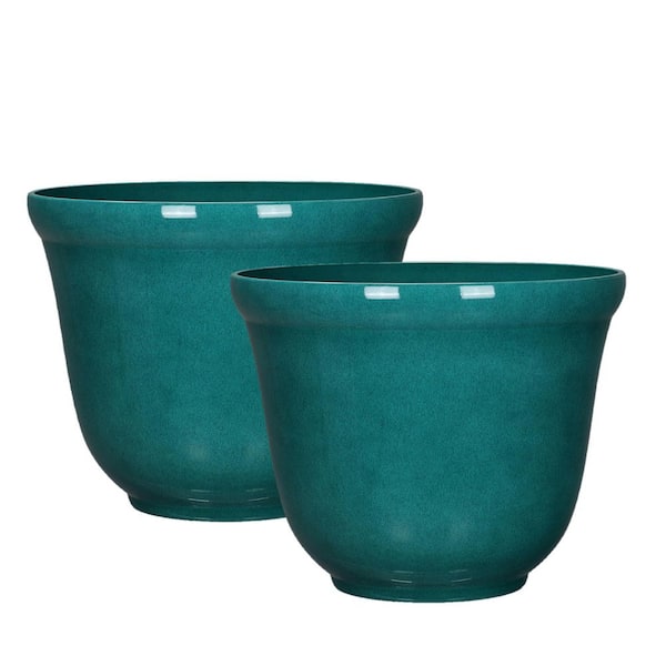Felecia Large Green Teal Resin Round Planter Lightweight (16 in. L x 16 in. W x 16 in. H)(2‑Pack)