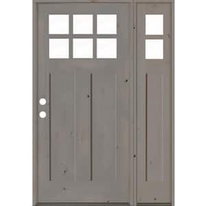 50 in. x 80 in. Craftsman Alder 3-Panel Right-Hand 6-Lite Clear Glass Gray Wood Prehung Front Door/Right Sidelite
