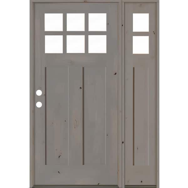 Krosswood Doors 46 in. x 80 in. Knotty Alder Right-Hand/Inswing 6 Lite Clear Glass Right Sidelite Grey Stain Wood Prehung Front Door