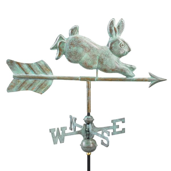 Rabbit Cottage Weathervane - Blue Verde Copper with Roof Mount