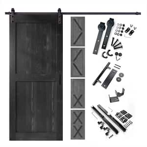 42 in. x 80 in. 5-in-1 Design Black Solid Pine Wood Interior Sliding Barn Door with Hardware Kit, Non-Bypass