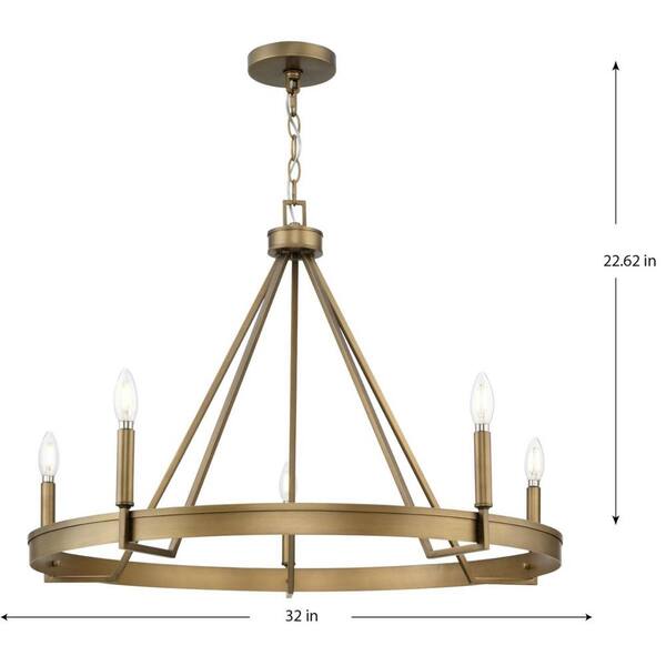 Progress Lighting Aleswith Collection 32 in. 5-Light Aged Bronze Farmhouse Chandelier for Dining Room, Great Room and amp, Living Room