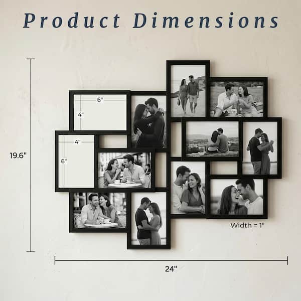 12-Opening 4 in. x 6 in. Black Picture Frame Collage