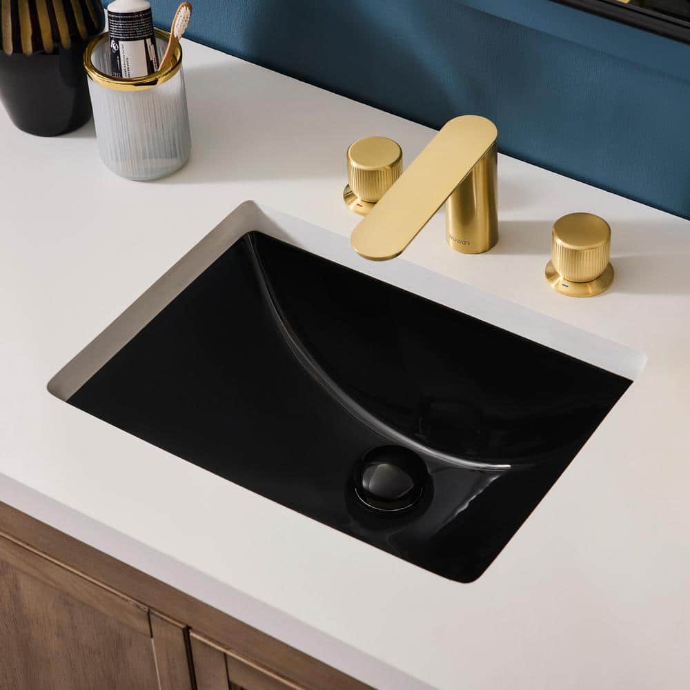 Black Rectangular Ceramic Undermount Bathroom Sink with Overflow