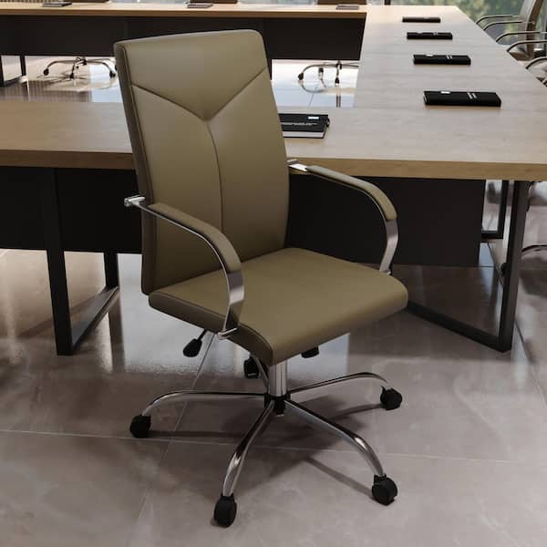 Leisuremod Sonora Olive Green Modern High Back Adjustable Height Leather Conference Office Chair with Tilt and 360° Swivel