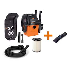 5 Gallon 5.0 Peak HP Portable Wall-Mountable Wet/Dry Shop Vacuum with Filter, Hose, Accessories and LED Car Nozzle