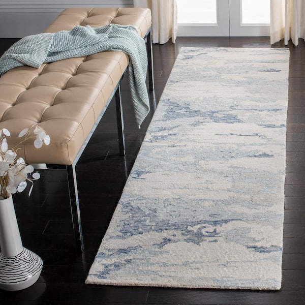 Abstract Ivory/Blue Sky 2 ft. x 20 ft. Runner Rug