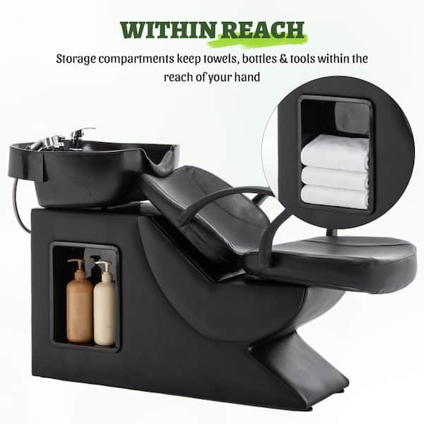 Shampoo Bowl & PU Leathe Chair Set, Hair Washing Station w/ ABS