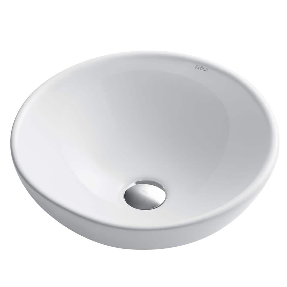 White Round Ceramic Vessel Bathroom Sink, 16 Inch