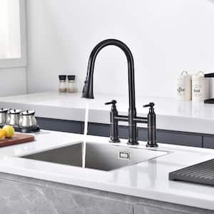 Traditional Double Handle Bridge Kitchen Faucet with Pull out Spray Wand in Oil Rubbed Bronze