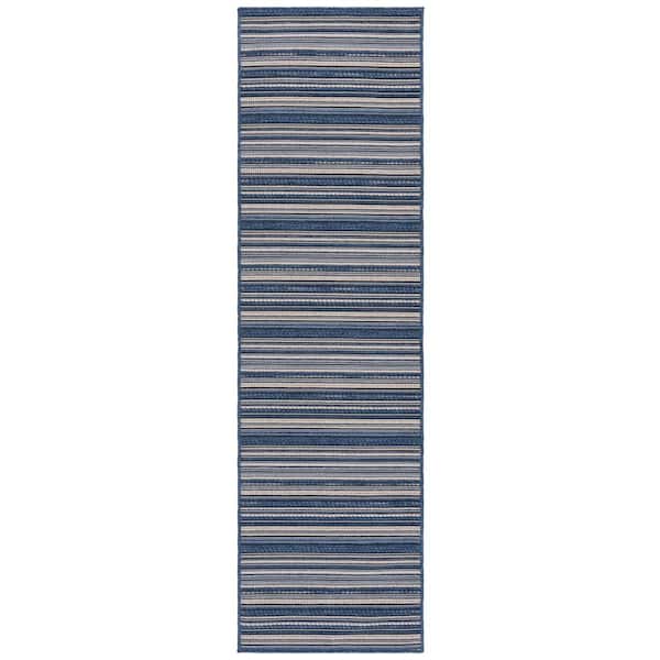 Escape 2 ft. x 8 ft. Blue/Beige Striped Washable Runner Rug