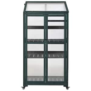 62 in x 31 in Wood Greenhouse Balcony Portable Cold Frame with Wheels and Adjustable Shelves for Outdoor Indoor Use