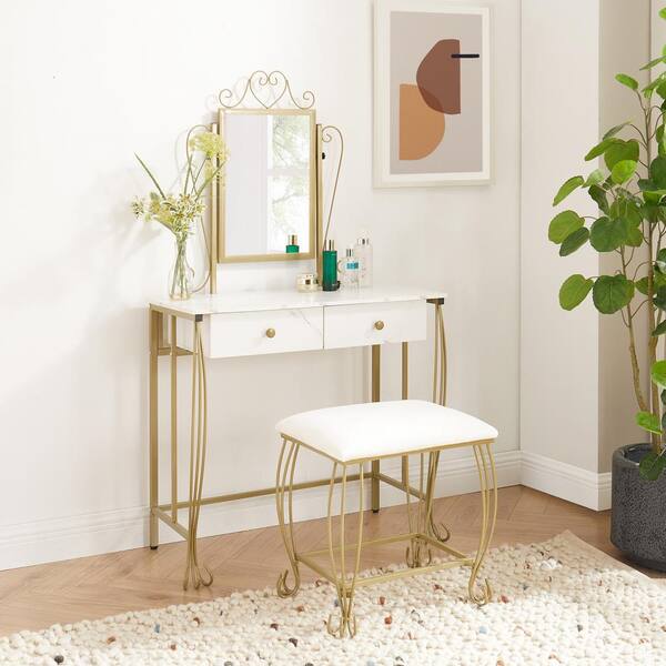 Gold vanity set with mirror hotsell