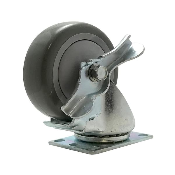 SNAP-LOC 4 in. Polyurethane Swivel Plate Caster With Brake with 375 lbs. Load Rating