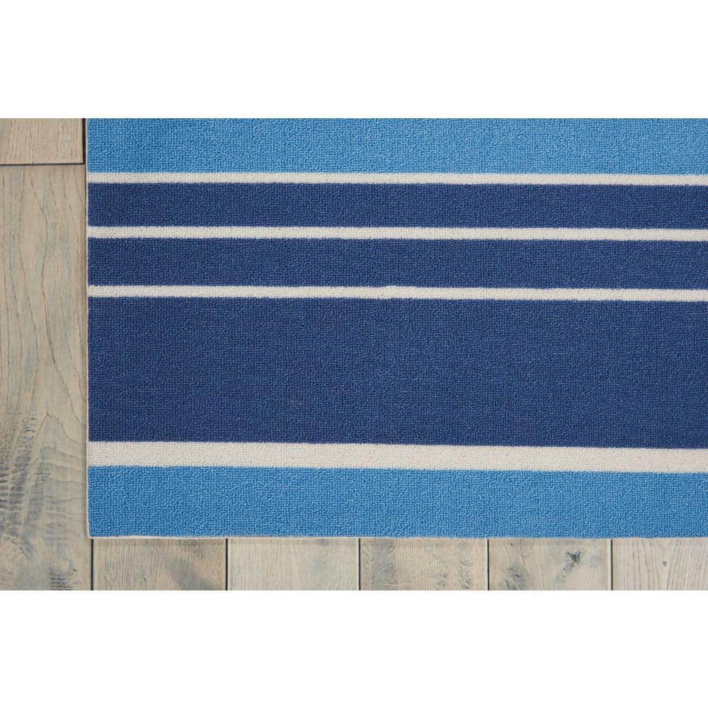 Blue Compass-Themed 10' x 13' Stain-Resistant Outdoor Rug