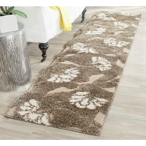 Florida Shag Smoke/Beige 2 ft. x 10 ft. Solid Floral Runner Rug
