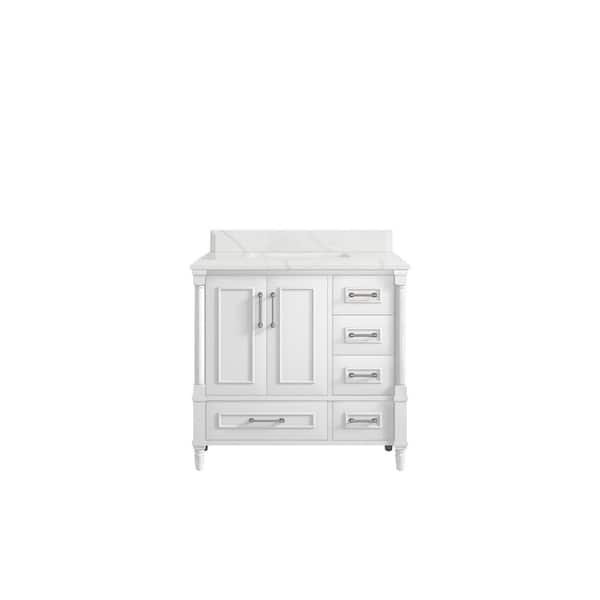 Willow Collections Hudson 36 in. W x 22 in. D x 36 in. H Single Sink Bath Vanity Center in White with Cove Edge Calacatta Laza Top