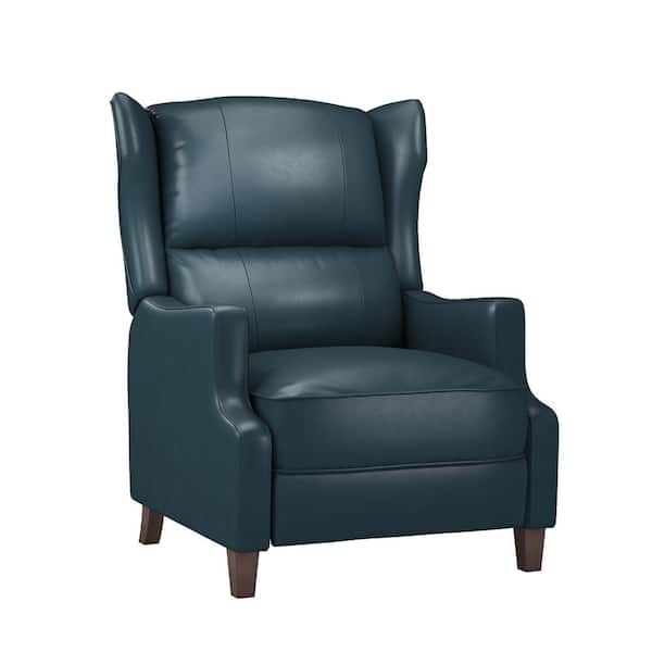 JAYDEN CREATION Leen Turquoise Genuine Leather Recliner with Solid Wood Legs
