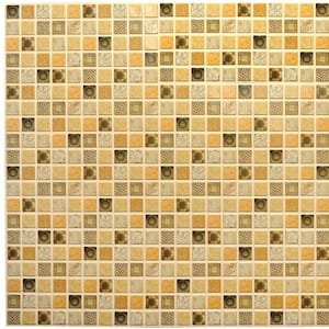 3D Falkirk Retro 1/100 in. x 38 in. x 19 in. Yellow Dark Brown Squares Mosaic PVC Decorative Wall Paneling (10-Pack)