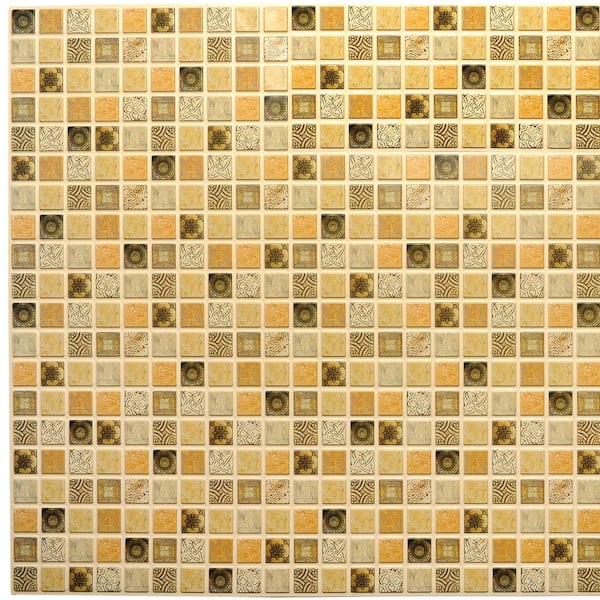 Dundee Deco 3D Falkirk Retro 1/100 in. x 38 in. x 19 in. Yellow Brown Squares Mosaic PVC Decorative Wall Paneling (5-Pack)