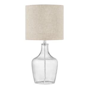 17.5 in. Clear Glass Table Lamp with Beige Fabric Shade