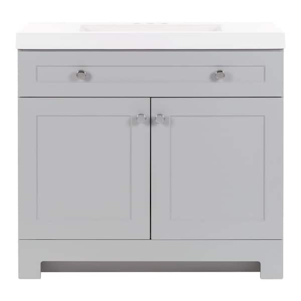 Everdean 37 in. Single Sink Pearl Gray Freestanding Bath Vanity with White Cultured Marble Top (Assembled)