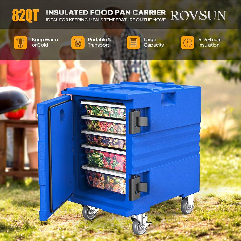 82 QT Blue Insulated Food Pan Carrier with Lockable Wheels