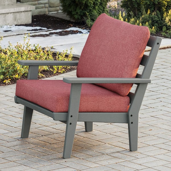 POLYWOOD Grant Park Slate Grey Deep Seating Plastic Outdoor Lounge Chair with Silver Garnet Cushion